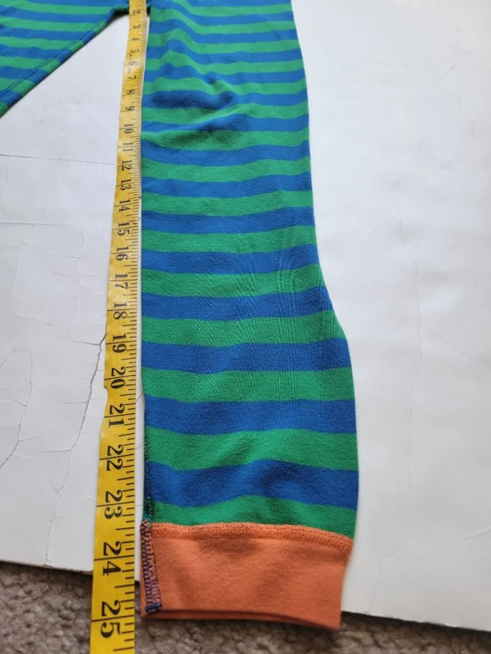 Hanna Andersson striped long john pajama pants blue and green with orange cuffs